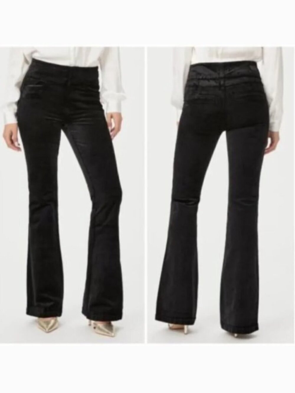 PAIGE Lou Lou High Rise Black Velvet Flare Leg Pants Size 31
